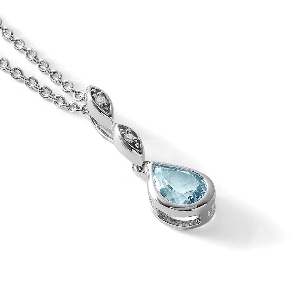 Sterling Silver RH Plated White Ice Blue Topaz and .01 ct Diamond Necklace