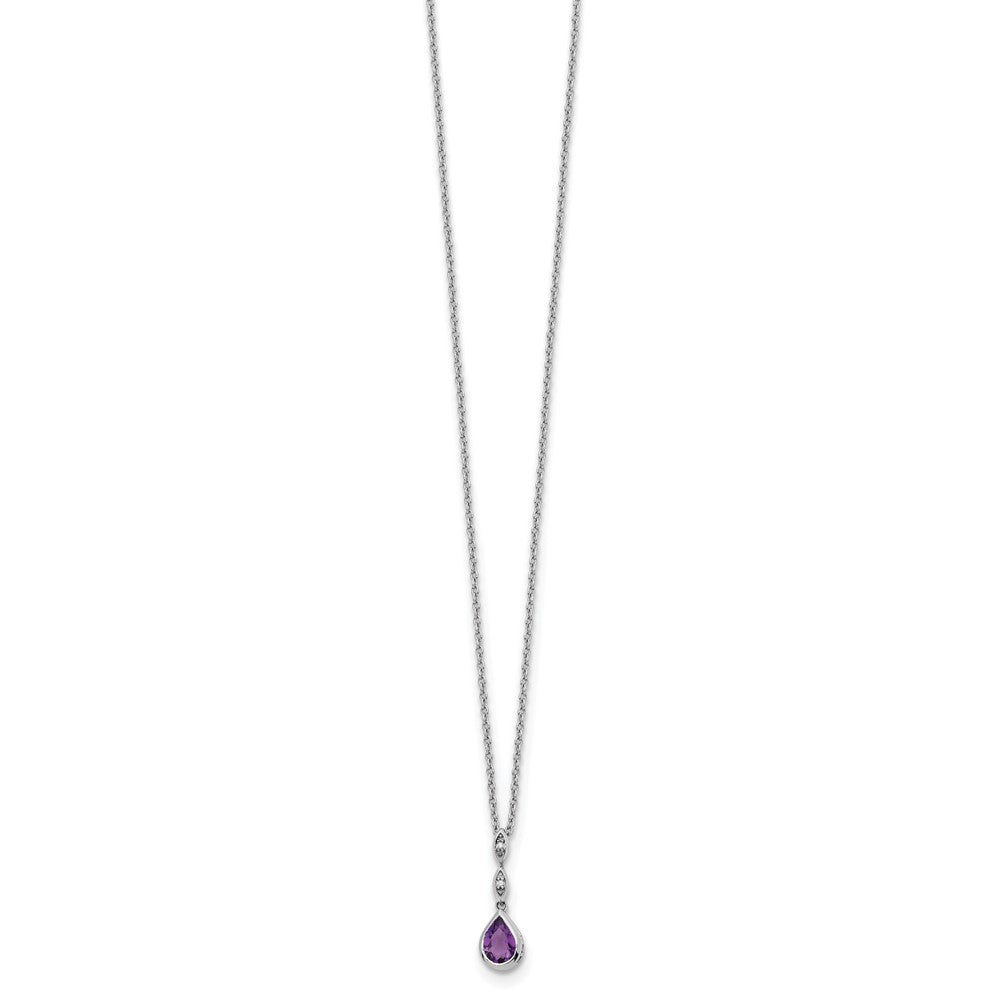 SS RH Plated White Ice .01 ct. Diamond and Amethyst w/2IN Ext. Necklace