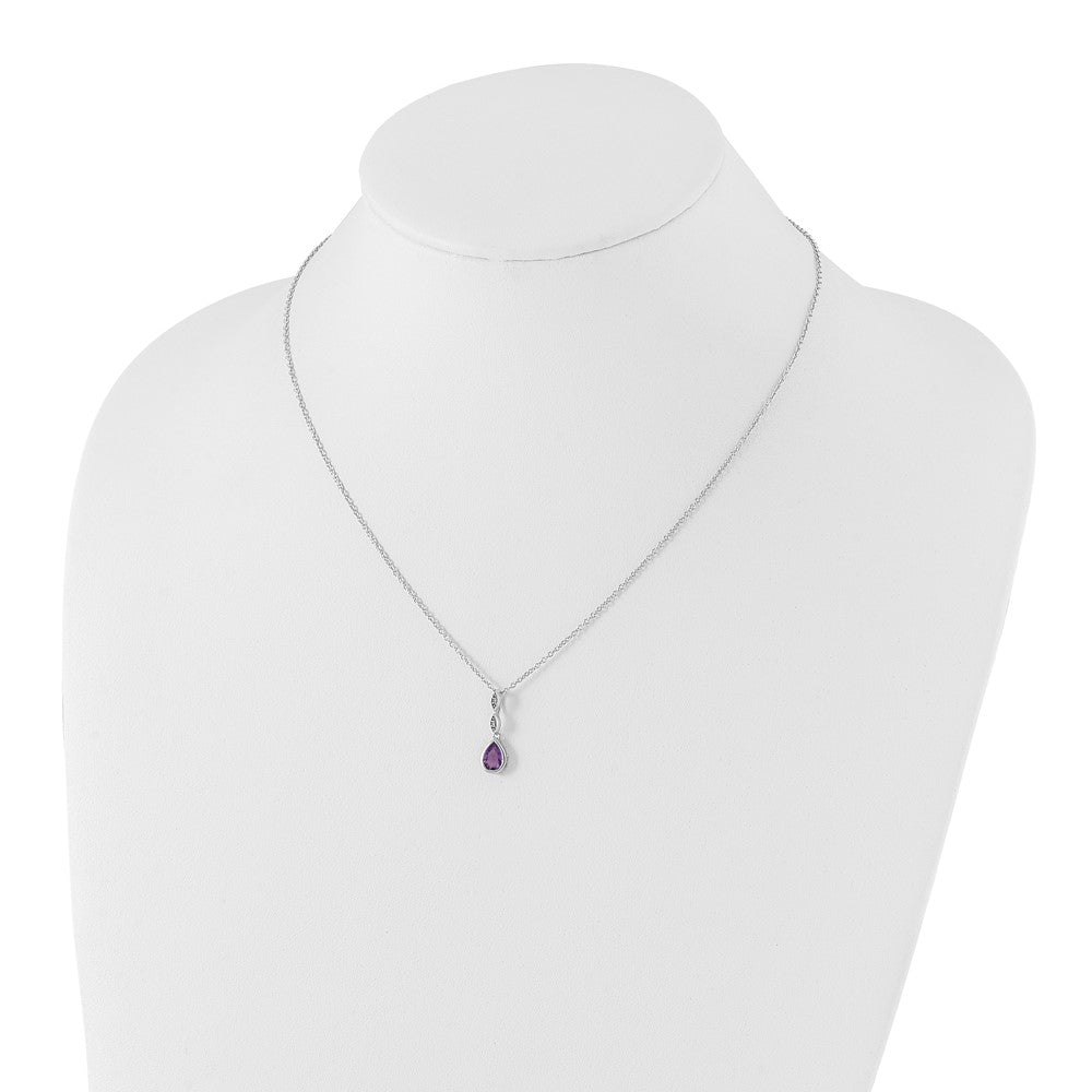 SS RH Plated White Ice .01 ct. Diamond and Amethyst w/2IN Ext. Necklace