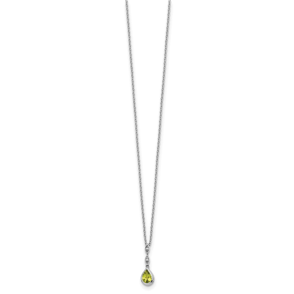 SS RH Plated White Ice .01 ct. Diamond and Peridot w/2IN Ext. Necklace