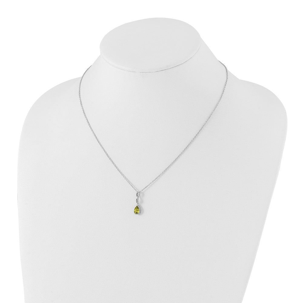 SS RH Plated White Ice .01 ct. Diamond and Peridot w/2IN Ext. Necklace