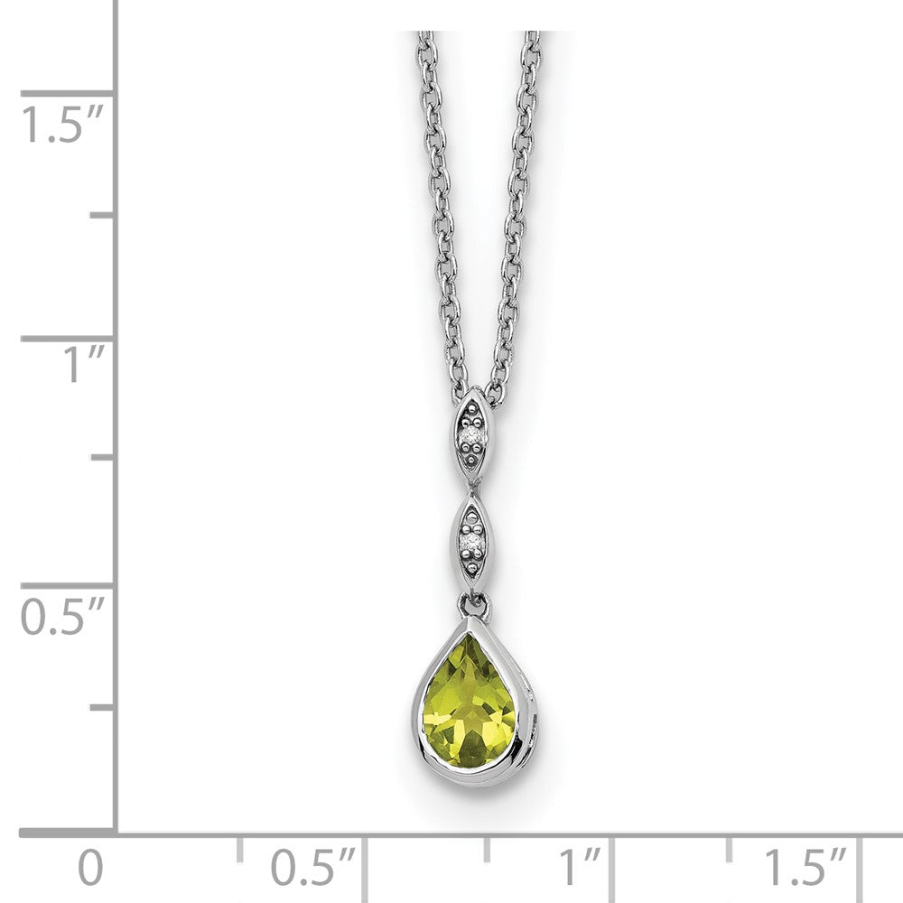 SS RH Plated White Ice .01 ct. Diamond and Peridot w/2IN Ext. Necklace