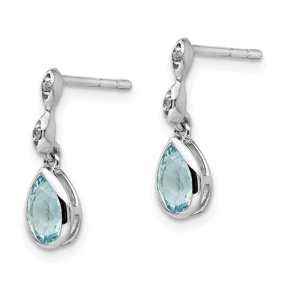 SS RH Plated White Ice Blue Topaz and .01 ct Diamond Post Earrings