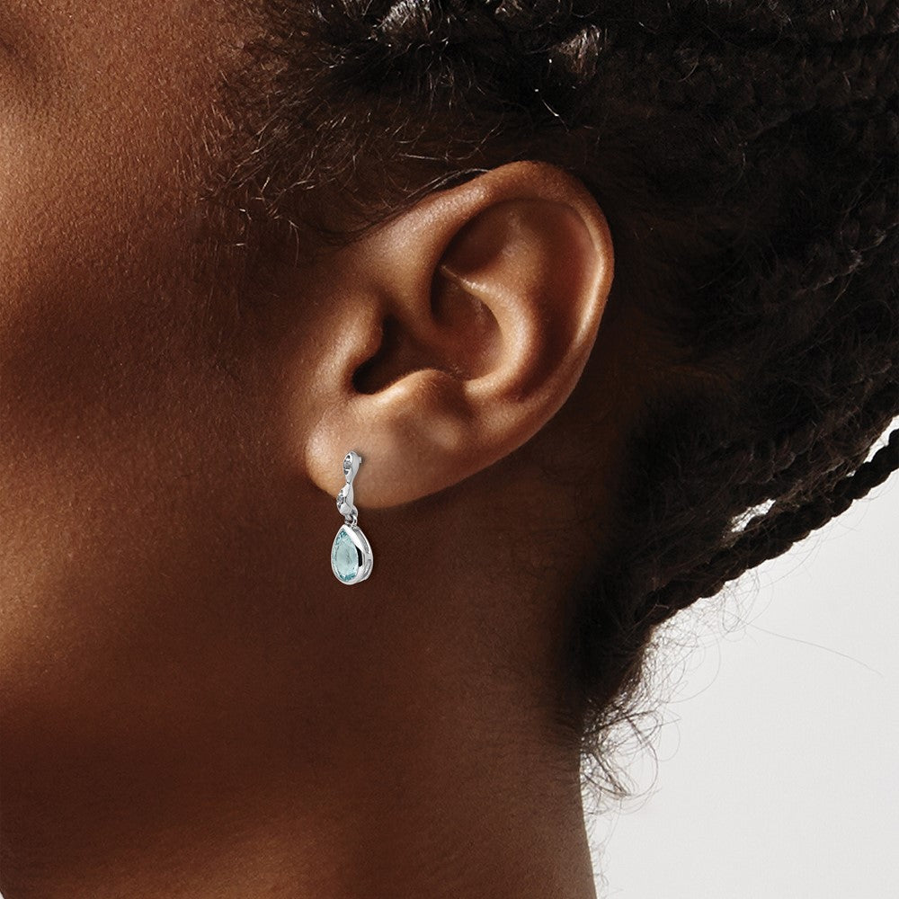 SS RH Plated White Ice Blue Topaz and .01 ct Diamond Post Earrings