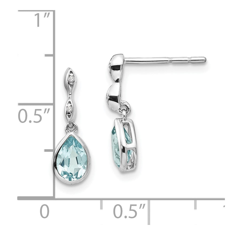 SS RH Plated White Ice Blue Topaz and .01 ct Diamond Post Earrings