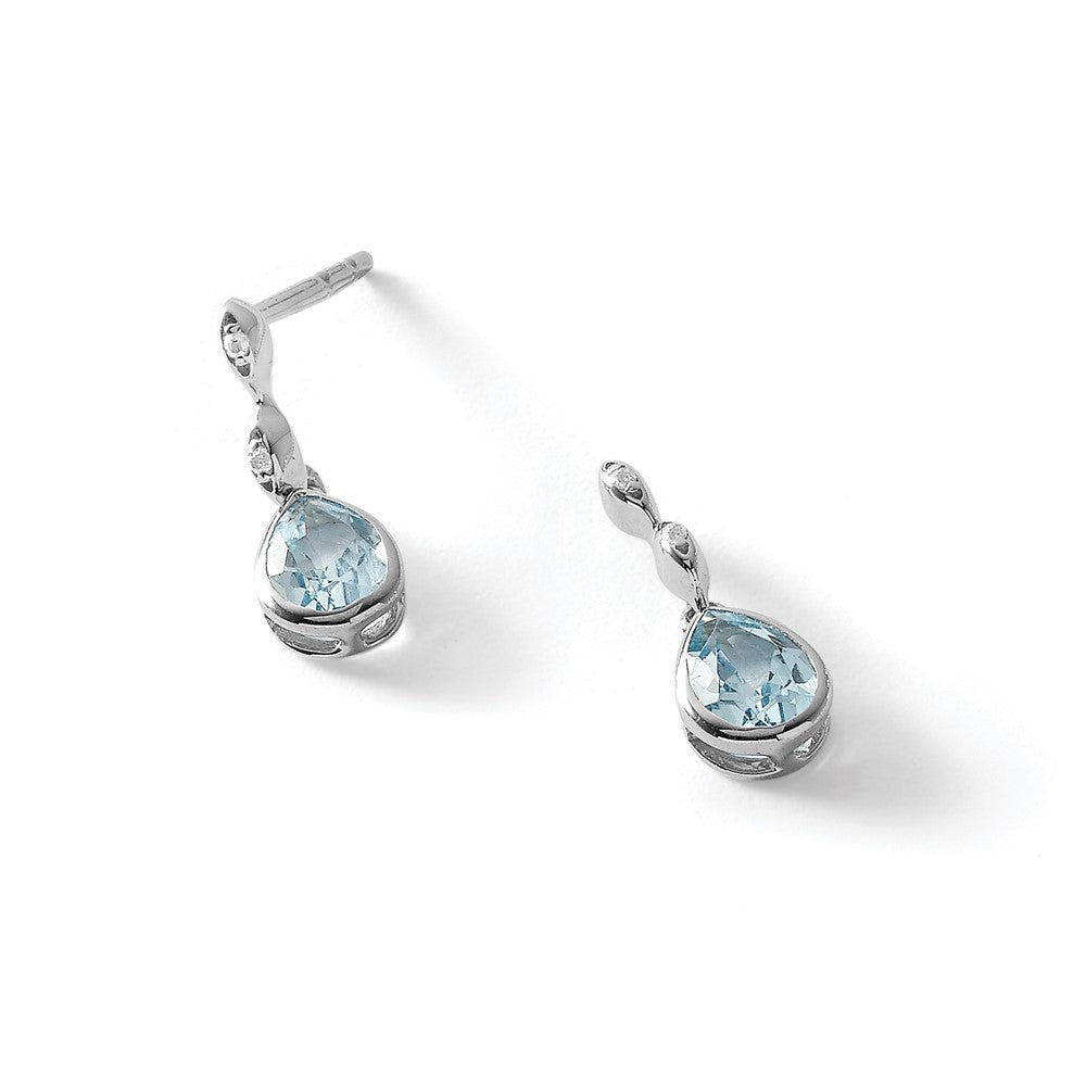 SS RH Plated White Ice Blue Topaz and .01 ct Diamond Post Earrings