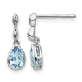 SS RH Plated White Ice Blue Topaz and .01 ct Diamond Post Earrings