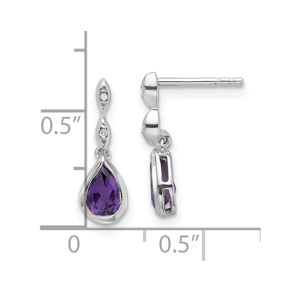 SS RH Plated White Ice .01 ct. Diamond and Amethyst Post Earrings