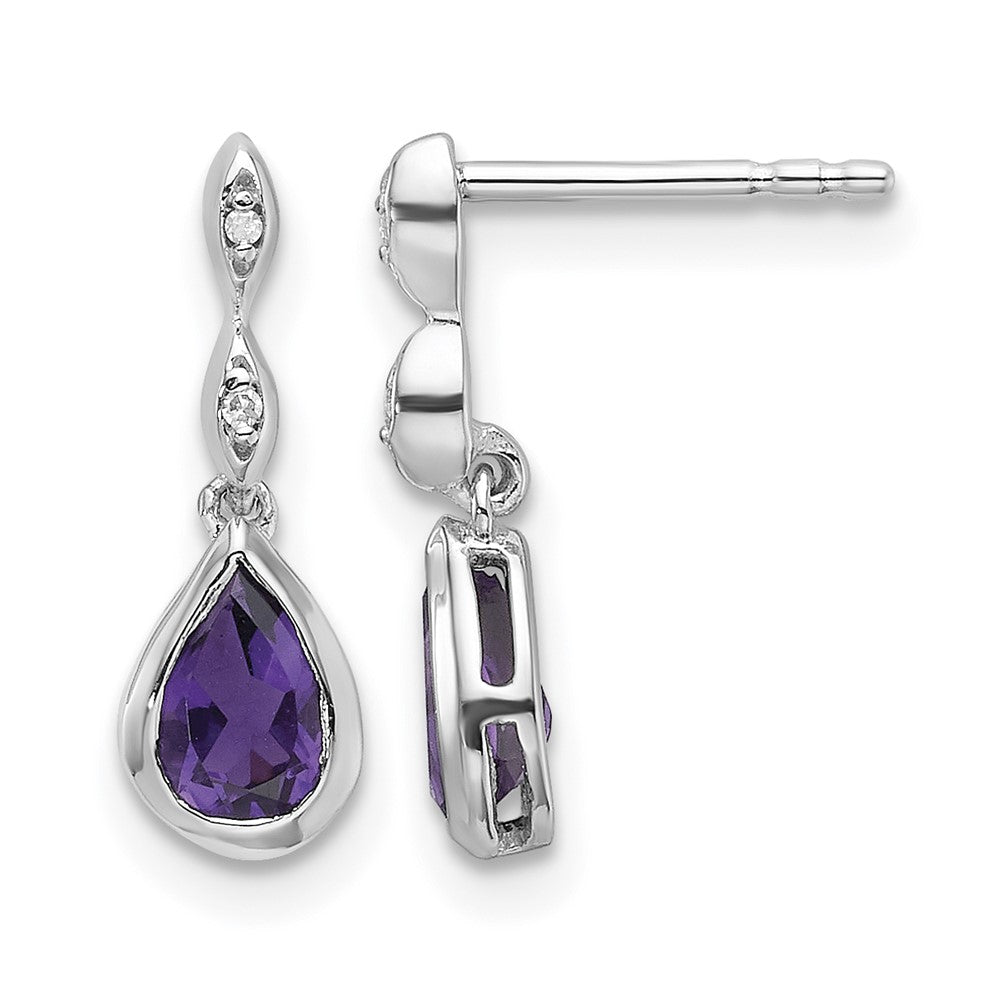 SS RH Plated White Ice .01 ct. Diamond and Amethyst Post Earrings