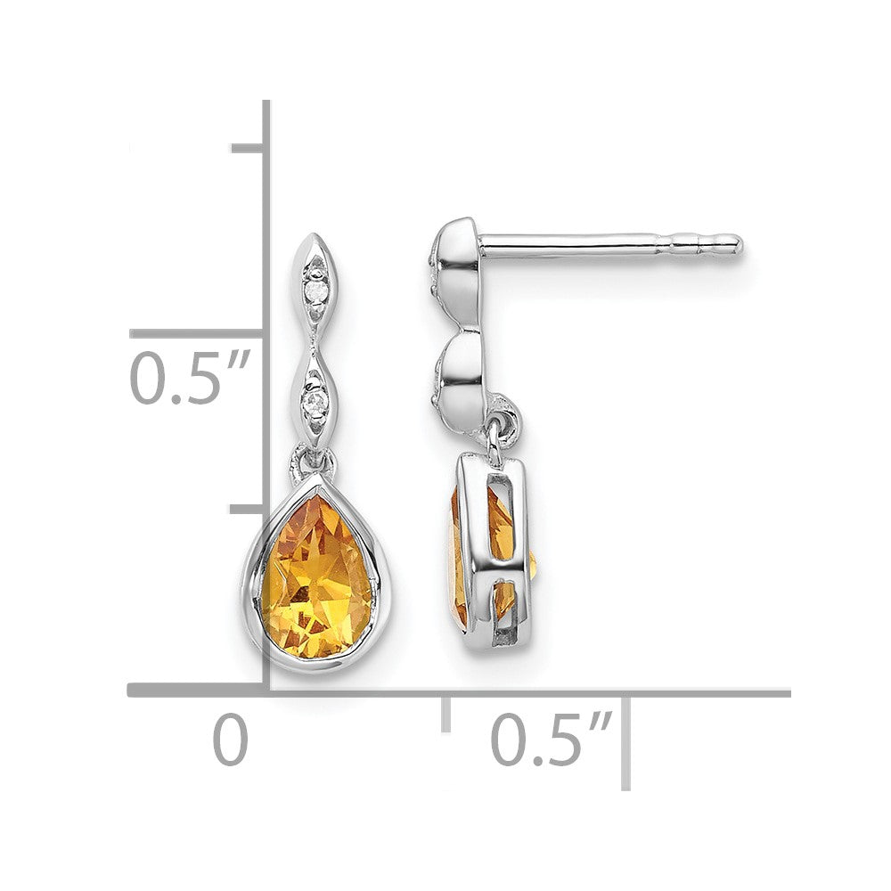 SS RH Plated White Ice .01 ct. Diamond and Citrine Post Earrings