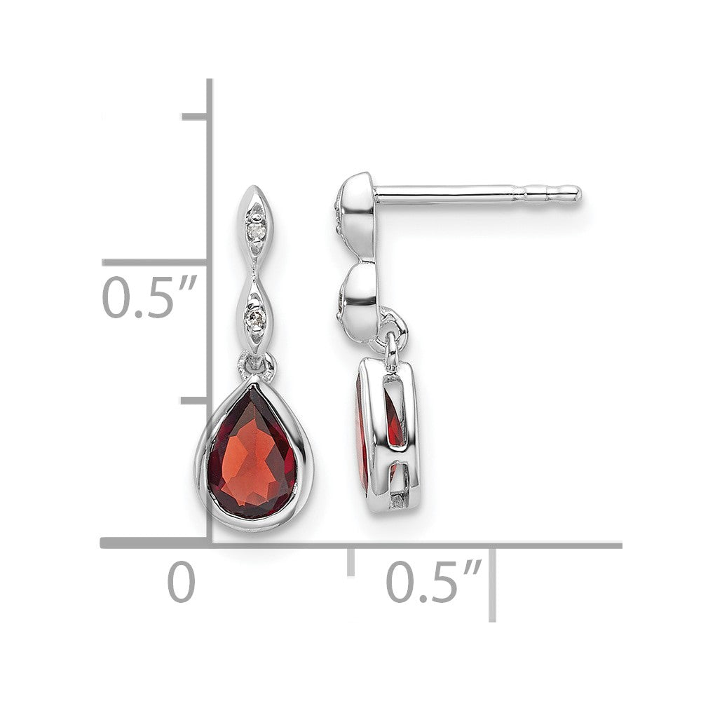 SS RH Plated White Ice .01 ct. Diamond and Garnet Post Earrings