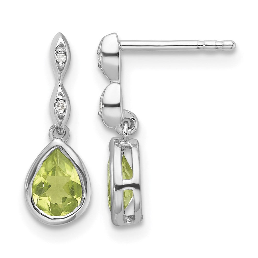 SS RH Plated White Ice .01 ct. Diamond and Peridot Post Earrings