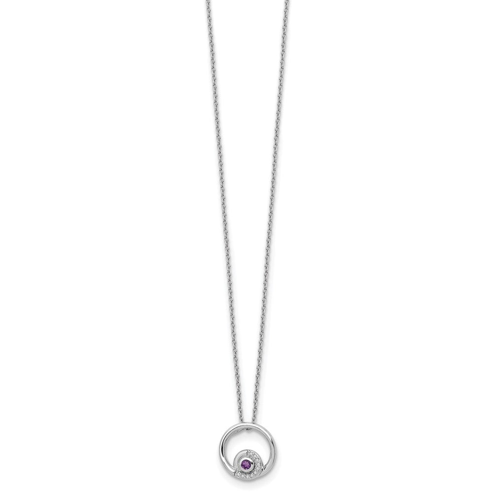 Sterling Silver RH Plated White Ice .05ct. Dia. & Amethyst w/2IN Ext Neckla