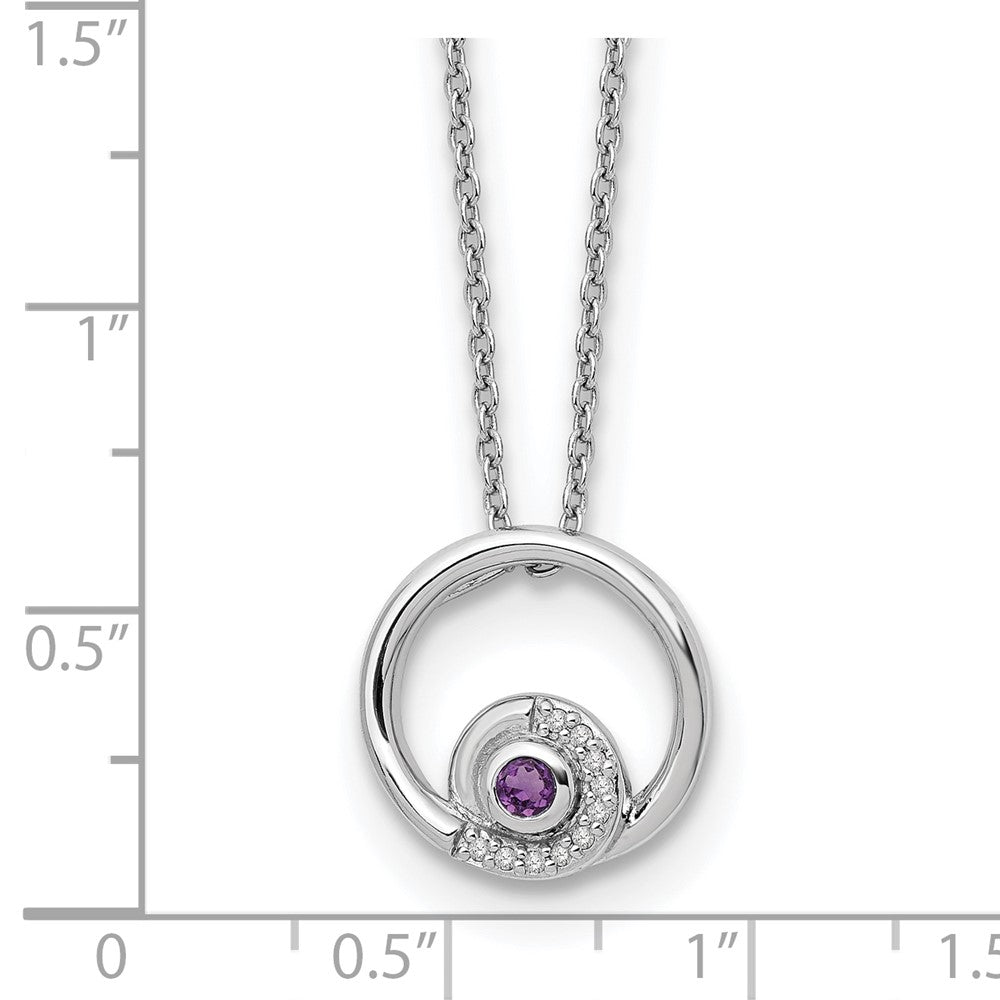 Sterling Silver RH Plated White Ice .05ct. Dia. & Amethyst w/2IN Ext Neckla