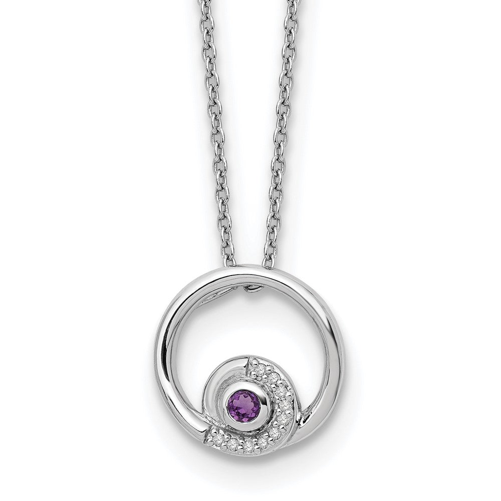 Sterling Silver RH Plated White Ice .05ct. Dia. & Amethyst w/2IN Ext Neckla
