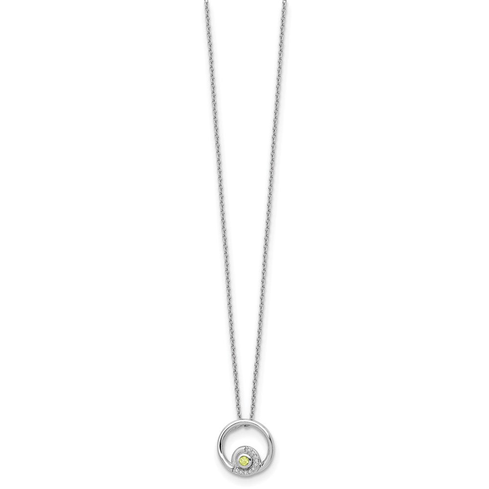 Sterling Silver RH Plated White Ice .05ct. Diamond & Peridot w/2IN Ext Neck
