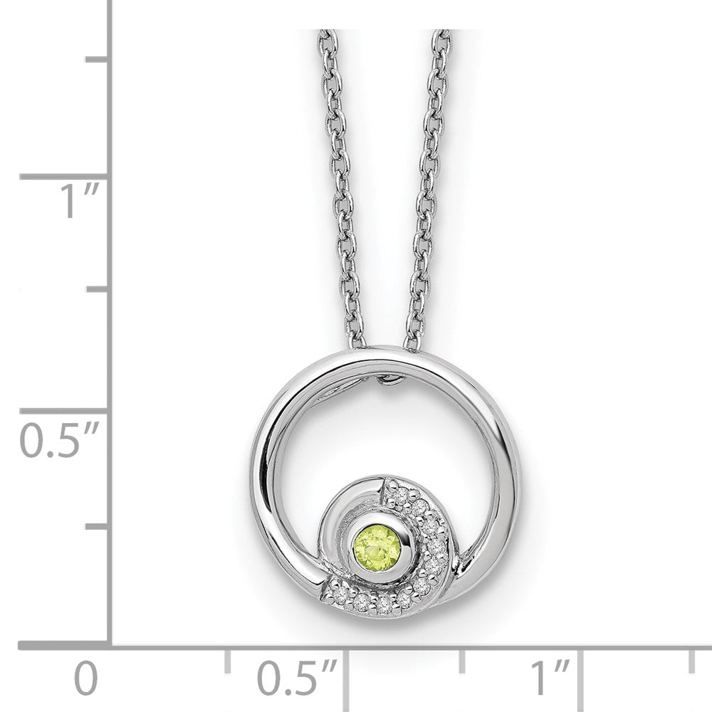 Sterling Silver RH Plated White Ice .05ct. Diamond & Peridot w/2IN Ext Neck