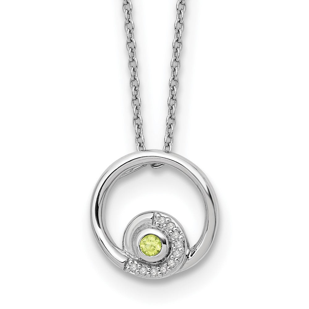 Sterling Silver RH Plated White Ice .05ct. Diamond & Peridot w/2IN Ext Neck