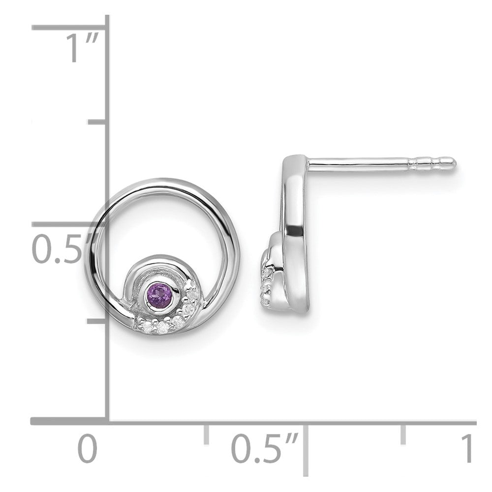 Sterling Silver RH Plated White Ice .03ct. Dia. and Amethyst Post Earrings