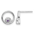 Sterling Silver RH Plated White Ice .03ct. Dia. and Amethyst Post Earrings