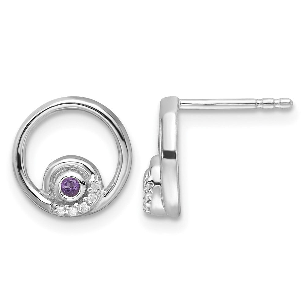 Sterling Silver RH Plated White Ice .03ct. Dia. and Amethyst Post Earrings