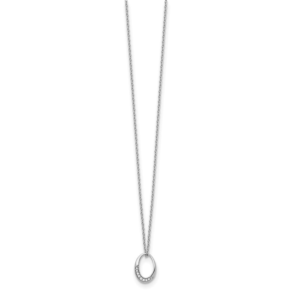 Sterling Silver RH Plated White Ice .05 ct Diamond Oval Necklace