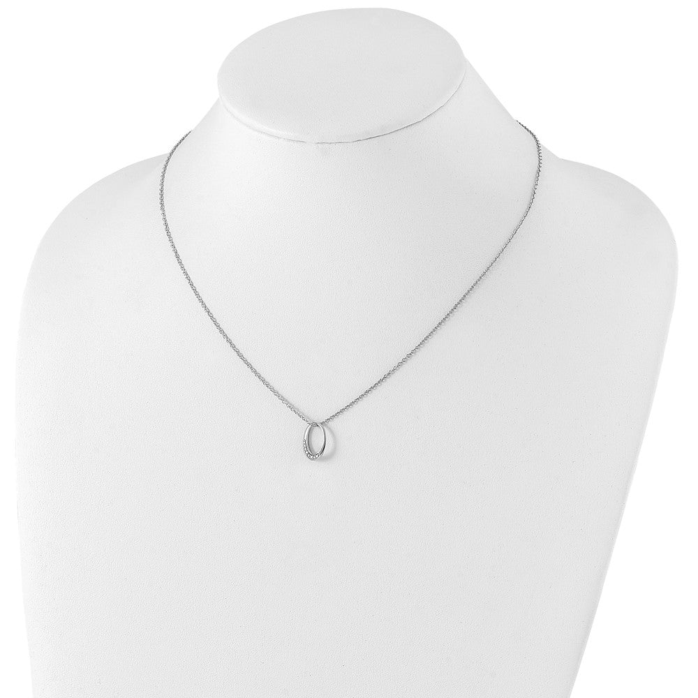 Sterling Silver RH Plated White Ice .05 ct Diamond Oval Necklace