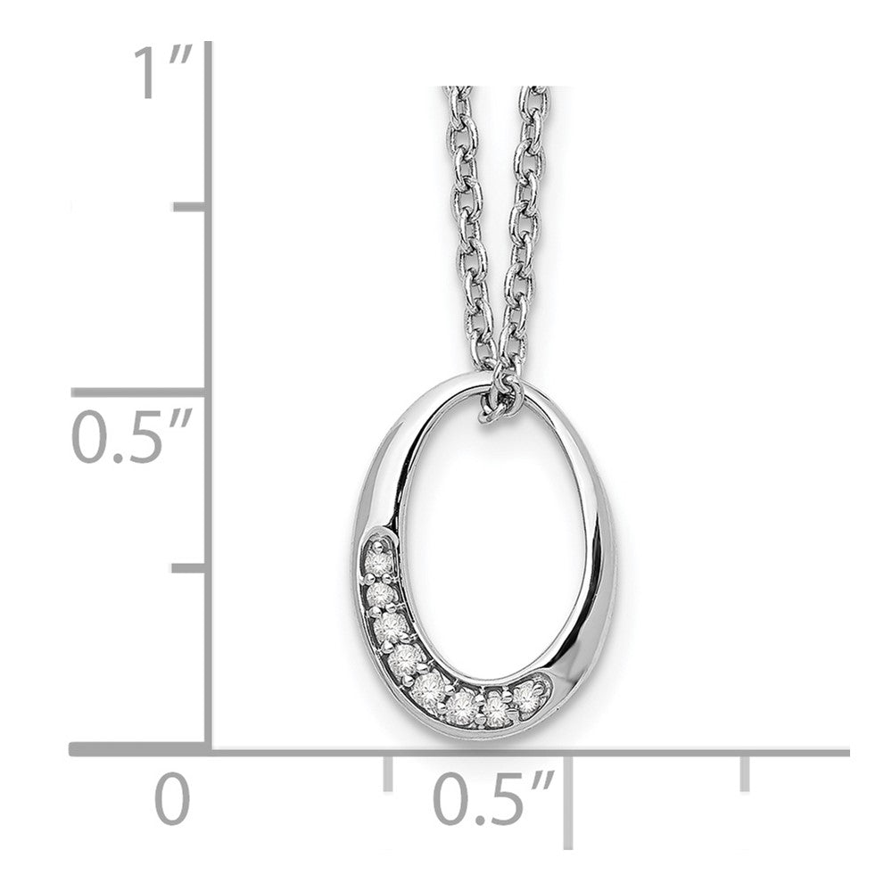 Sterling Silver RH Plated White Ice .05 ct Diamond Oval Necklace