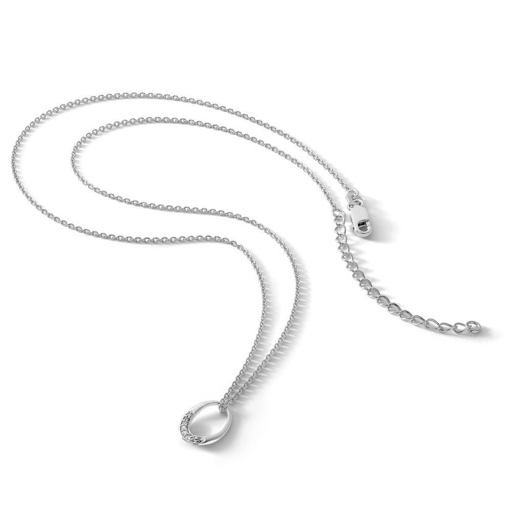 Sterling Silver RH Plated White Ice .05 ct Diamond Oval Necklace