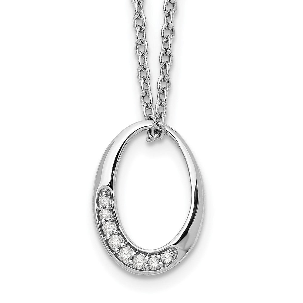 Sterling Silver RH Plated White Ice .05 ct Diamond Oval Necklace