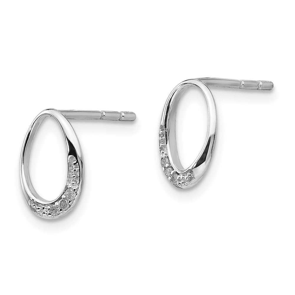 Sterling Silver RH Plated White Ice .02 ct Diamond Oval Post Earrings