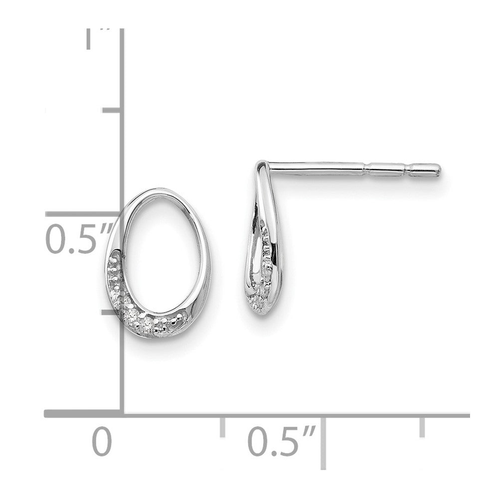 Sterling Silver RH Plated White Ice .02 ct Diamond Oval Post Earrings
