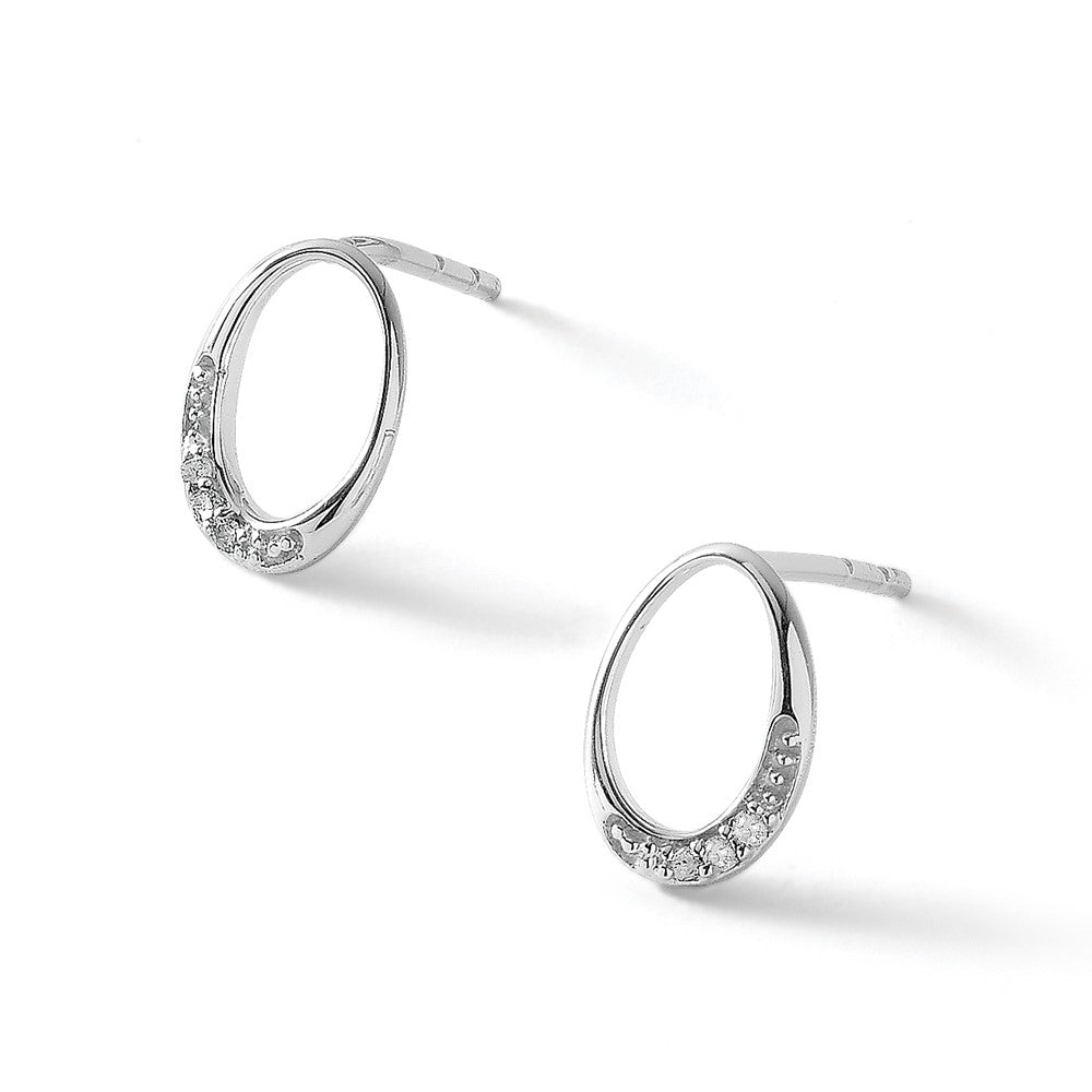 Sterling Silver RH Plated White Ice .02 ct Diamond Oval Post Earrings