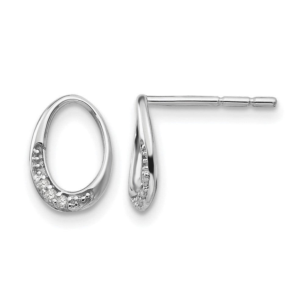 Sterling Silver RH Plated White Ice .02 ct Diamond Oval Post Earrings