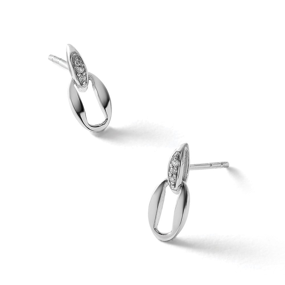 Sterling Silver RH Plated White Ice .02ct Diamond Post Earrings
