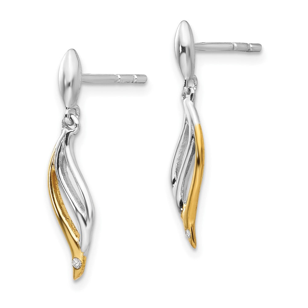 Sterling Silver RH Plated White Ice Gold-tone Diamond Post Earrings
