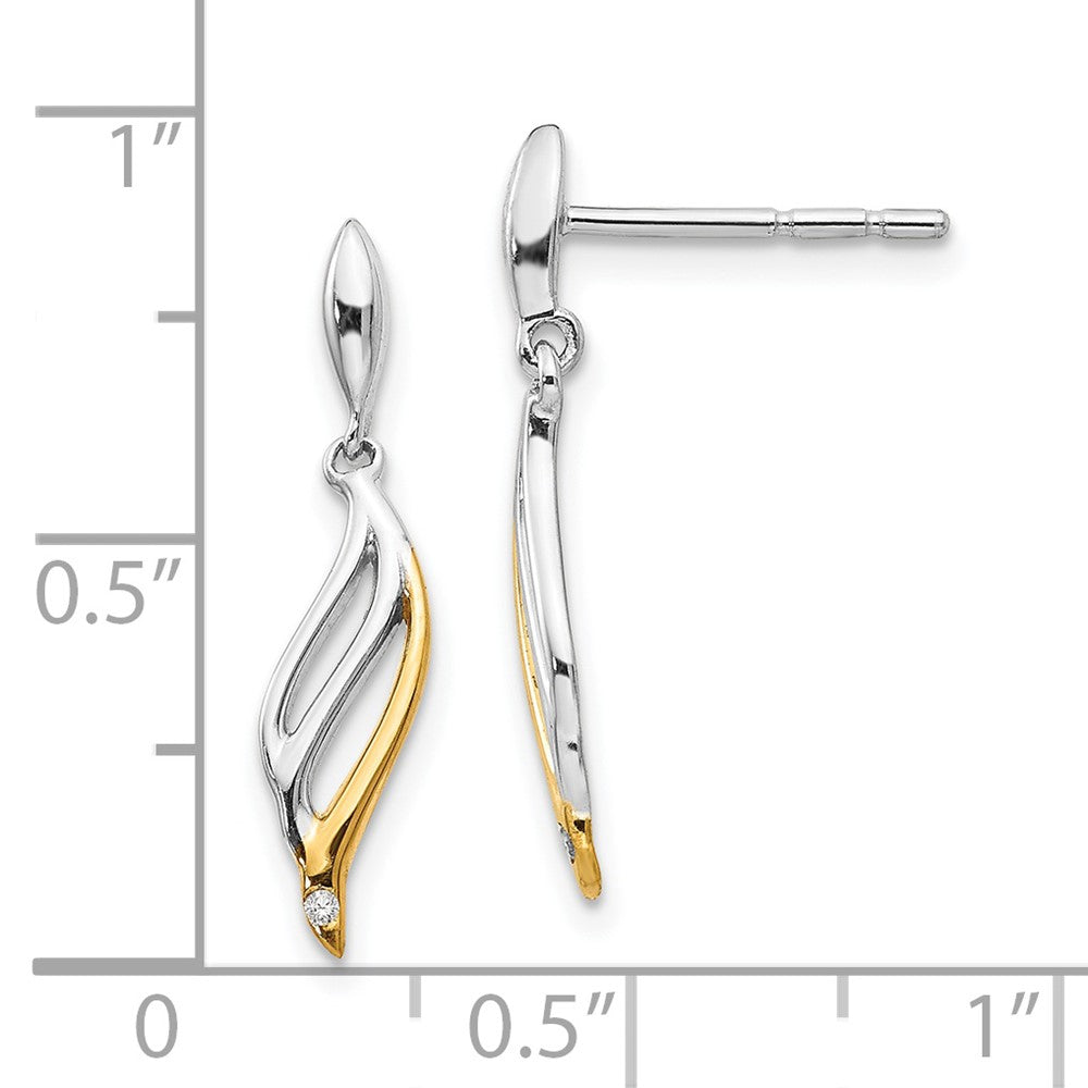 Sterling Silver RH Plated White Ice Gold-tone Diamond Post Earrings