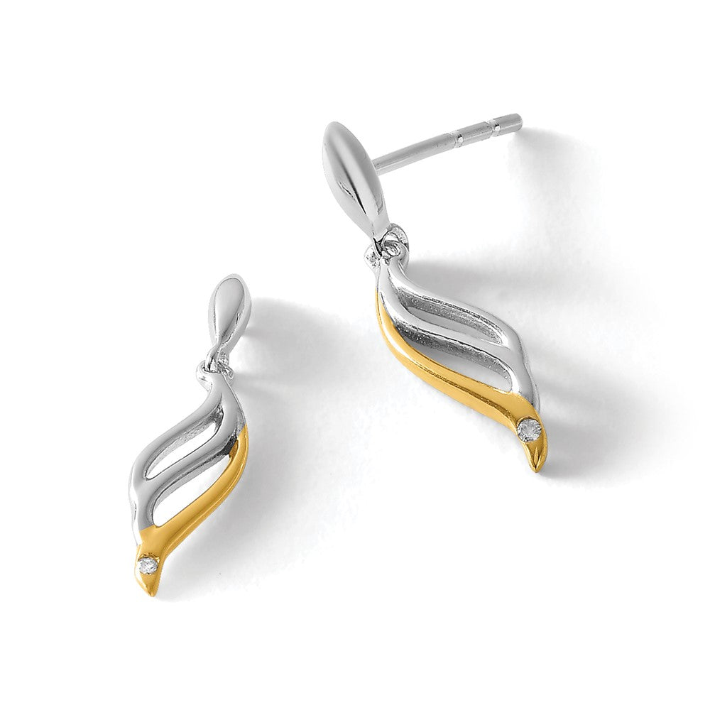 Sterling Silver RH Plated White Ice Gold-tone Diamond Post Earrings