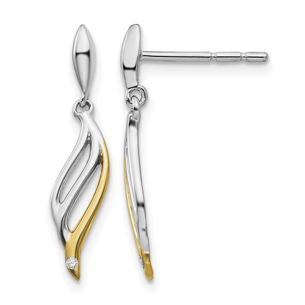 Sterling Silver RH Plated White Ice Gold-tone Diamond Post Earrings