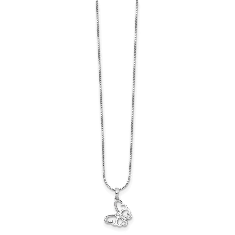 Sterling Silver RH Plated White Ice .01 ct Dia. Butterfly Necklace