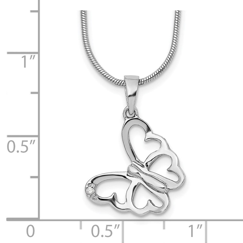 Sterling Silver RH Plated White Ice .01 ct Dia. Butterfly Necklace