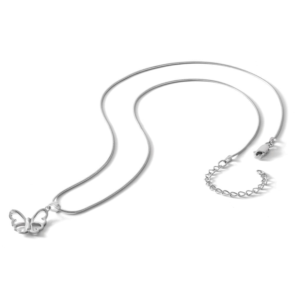 Sterling Silver RH Plated White Ice .01 ct Dia. Butterfly Necklace