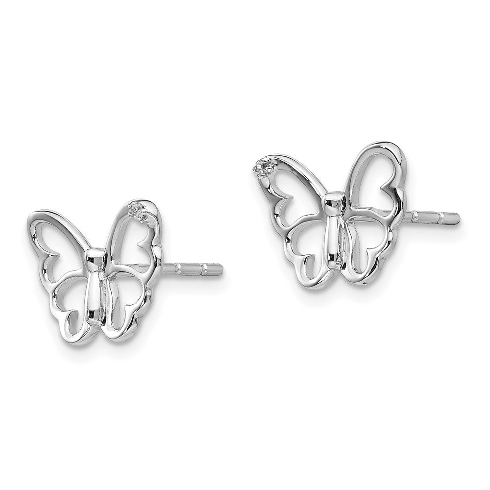 Sterling Silver RH Plated White Ice .01 ct Dia. Butterfly Post Earrings