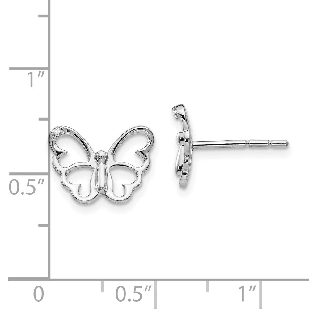 Sterling Silver RH Plated White Ice .01 ct Dia. Butterfly Post Earrings