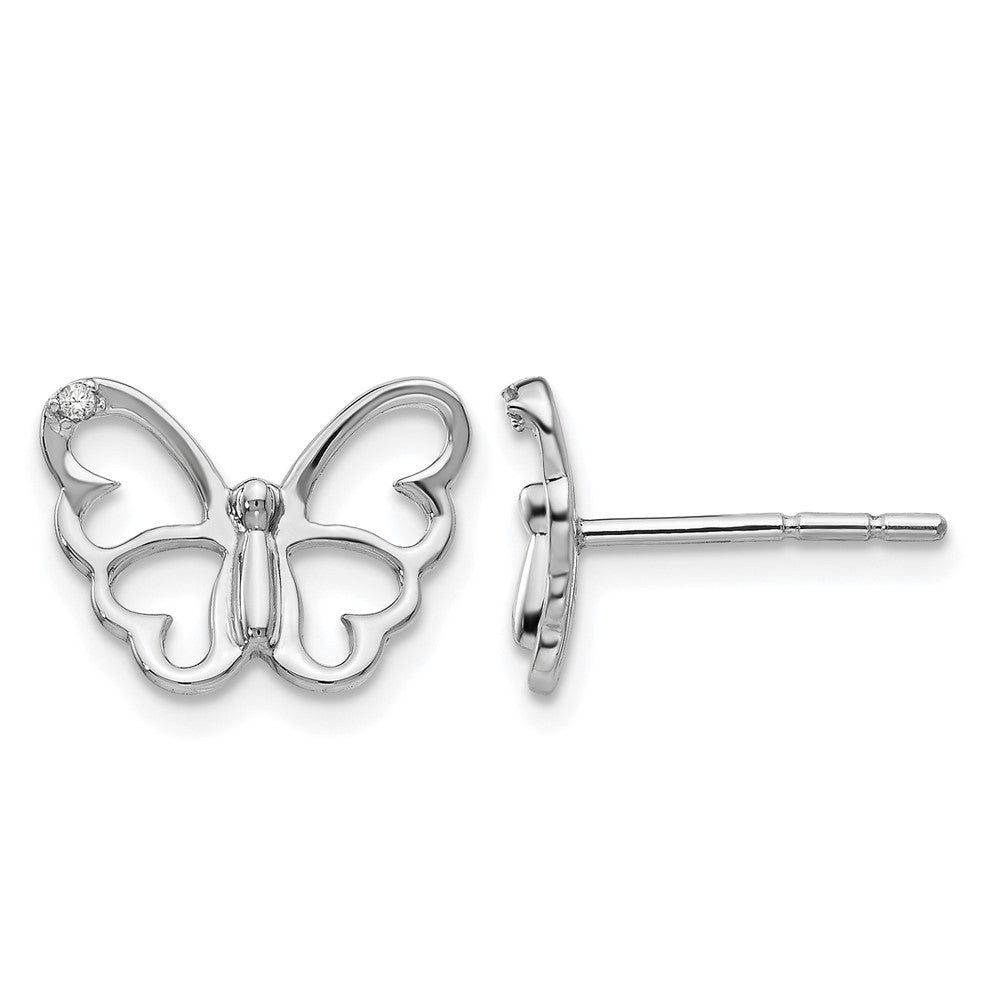 Sterling Silver RH Plated White Ice .01 ct Dia. Butterfly Post Earrings