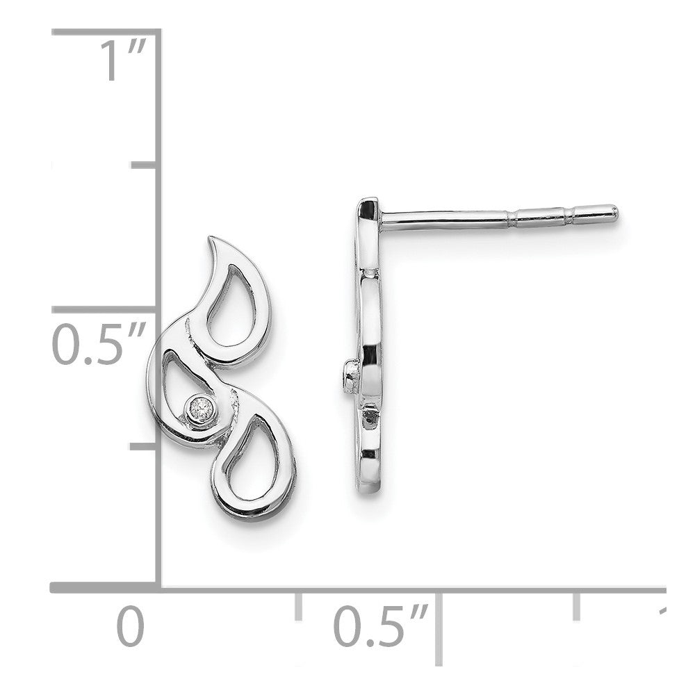 Sterling Silver RH Plated White Ice Diamond Raindrop Post Earrings