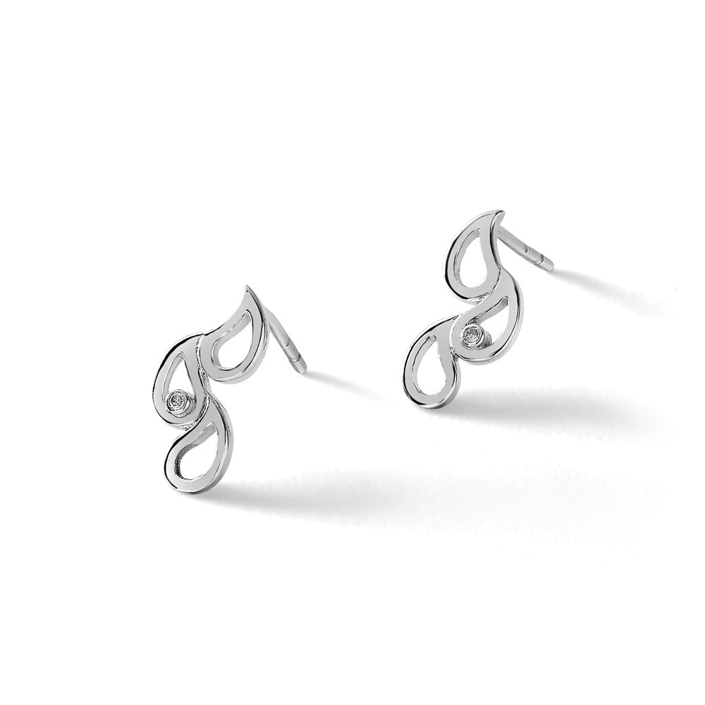 Sterling Silver RH Plated White Ice Diamond Raindrop Post Earrings