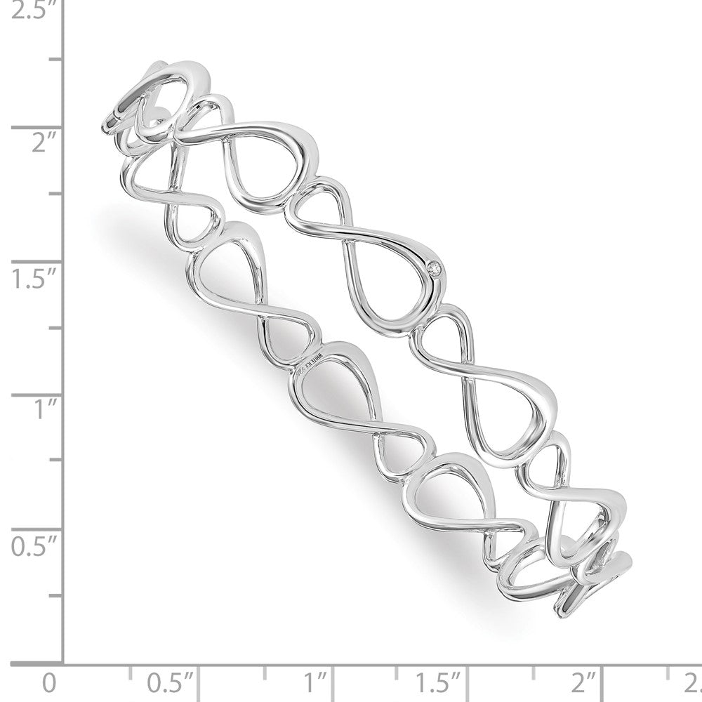 Sterling Silver RH Plated White Ice .01ct Diamond Infinity Bangle Bracelet