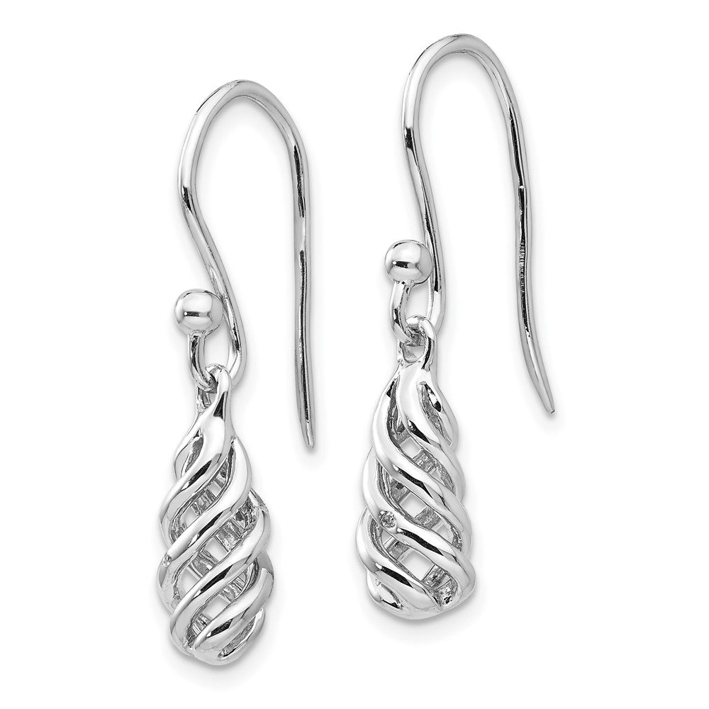 Sterling Silver RH Plated White Ice .01ct Diamond Spiral Dangle Earrings