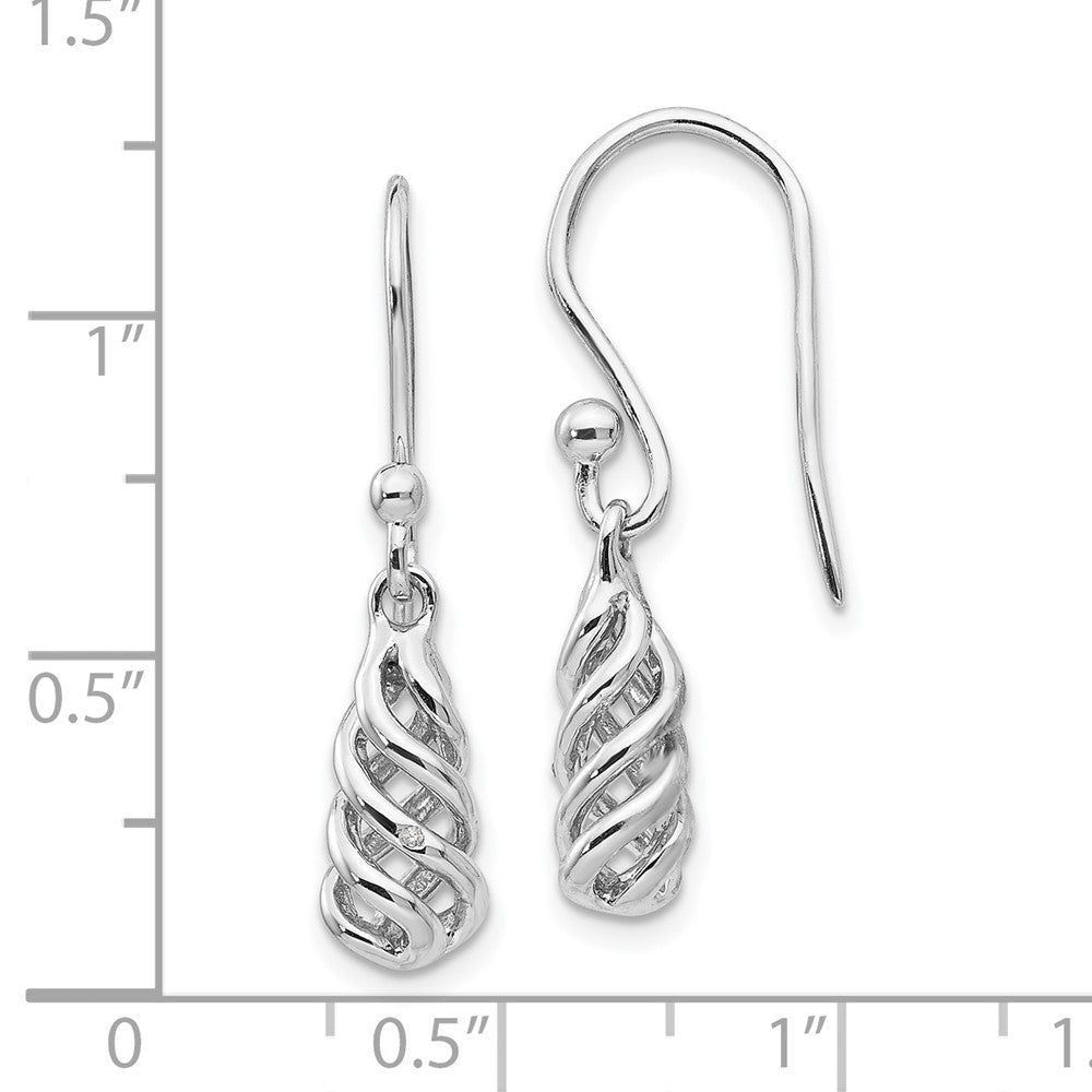 Sterling Silver RH Plated White Ice .01ct Diamond Spiral Dangle Earrings